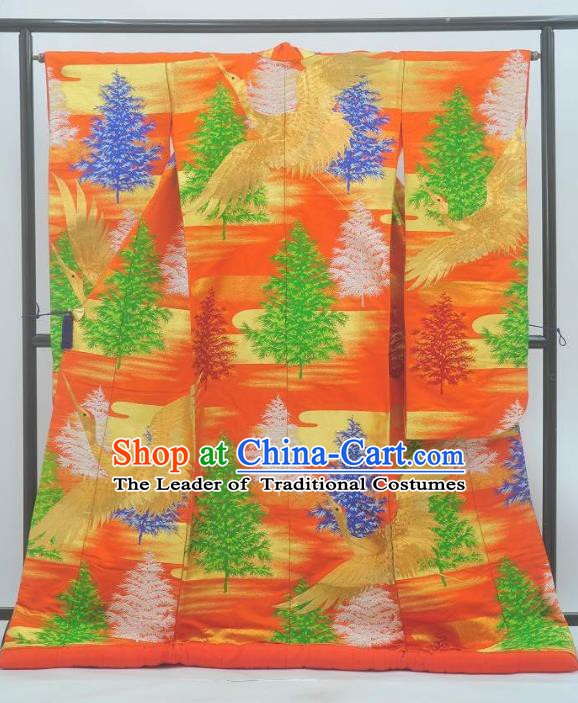 Japan Traditional Kimonos Costume Printing Pineburst Yukata Dress Japanese Furisode Kimono for Women