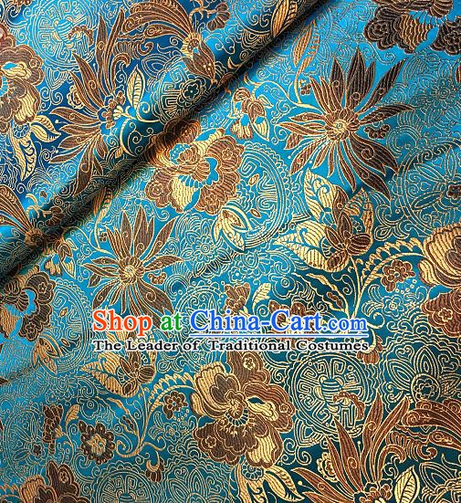 Chinese Traditional Fabric Tang Suit Lotus Pattern Blue Brocade Chinese Fabric Asian Cheongsam Material