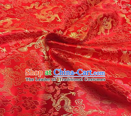 Chinese Traditional Fabric Tang Suit Dragons Pattern Red Brocade Chinese Fabric Asian Cheongsam Material