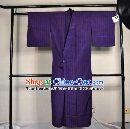 Japanese Traditional Male Kimono Clothing Purple Satin Haori