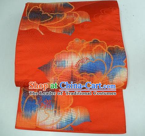 Traditional Japanese Kimono Red Embroidered Belts Kimonos Yukata Waistband for Women