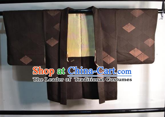 Japanese Traditional Kimono Upper Outer Garment Japan Brown Haori Apparel Yukata Costume for Men