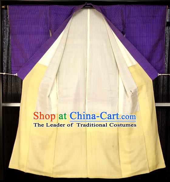 Japanese Traditional Kimono Purple Robe Japan Haori Apparel Yukata Costume for Men