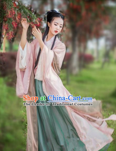 China Ancient Palace Lady Costume Jin Dynasty Princess Embroidered Dress for Women