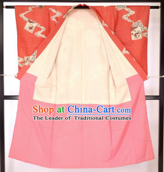 Japan Traditional Palace Red Kimono Furisode Kimonos Yukata Dress Formal Costume for Women