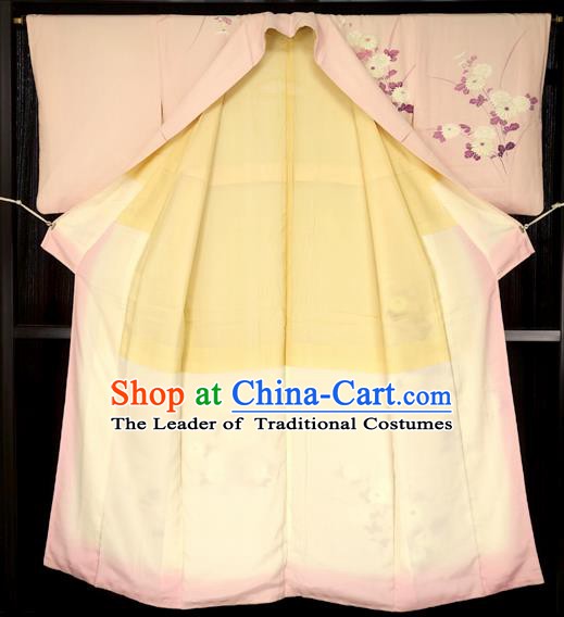 Japan Traditional Palace Iromuji Kimono Pink Furisode Kimonos Yukata Dress Formal Costume for Women