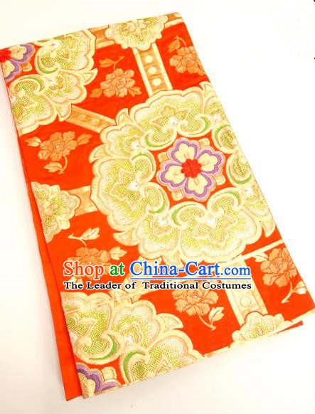 Traditional Japanese Ancient Kimonos Embroidered Red Brocade Belts Yukata Waistband for Women