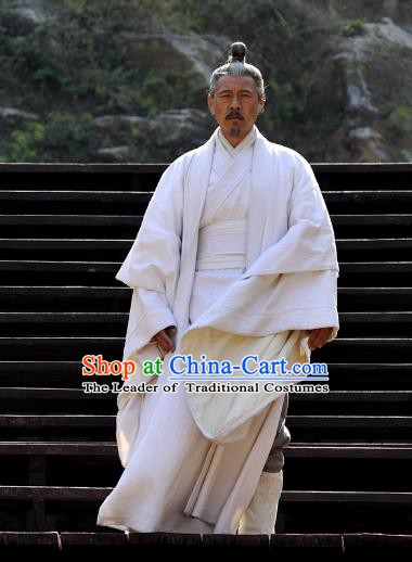Chinese Ancient Spring and Autumn Period Military Counsellor Hanfu Costume for Men