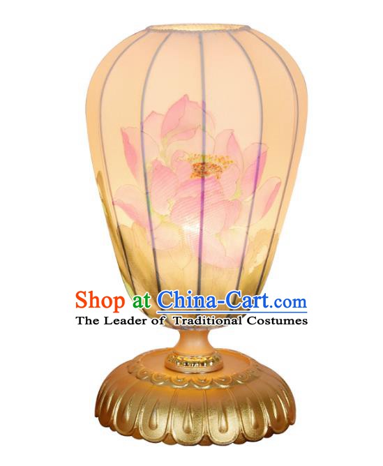 Handmade Traditional Chinese Lantern Printing Lotus Desk Lamp Palace Lantern