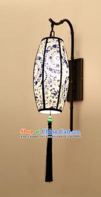 Traditional Asian Chinese Lantern China Style Wall Lamp Electric Blue and White Porcelain Palace Lantern