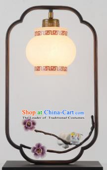 Traditional Asian Chinese Lantern China Ancient Electric Purple Flowers Desk Lamp Palace Lantern