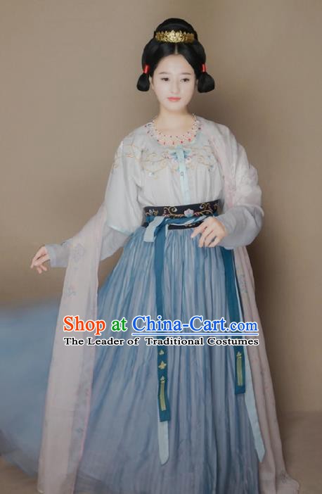 Traditional Chinese Tang Dynasty Princess Costume Ancient Embroidered Hanfu Dress for Women