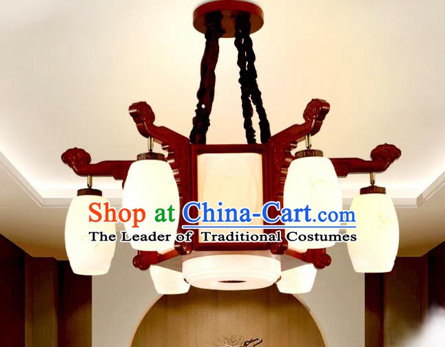 China Traditional Handmade Ancient Marble Lantern Palace Wood Hanging Lanterns Ceiling Lamp