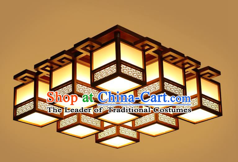 China Traditional Handmade Ancient Wood Lantern Nine-pieces Palace Lanterns Ceiling Lamp
