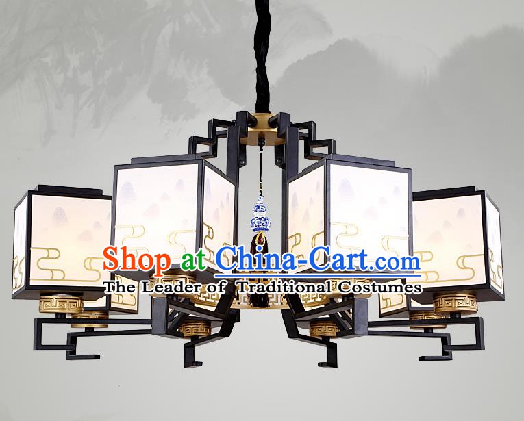 Traditional China Handmade Lantern Ancient Eight-Lights Hanging Lanterns Palace Ceiling Lamp