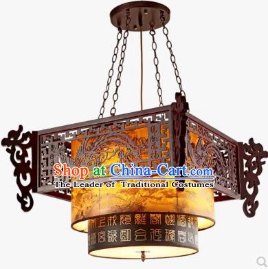 China Handmade Ceiling Lantern Traditional Wood Carving Phoenix Hanging Lanterns Palace Lamp