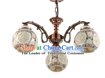 China Handmade iron Colorful Ceiling Lantern Traditional Ancient Hanging Lanterns Three-Lights Palace Lamp