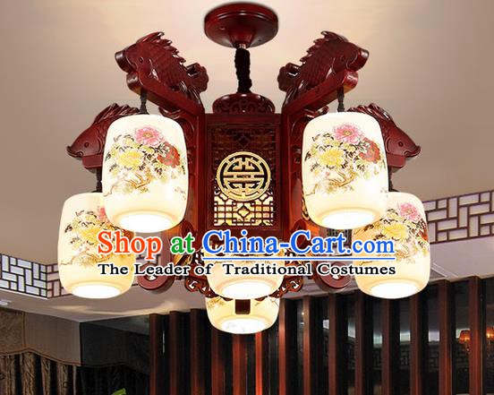 China Handmade Ceiling Lantern Traditional Ancient Porcelain Five-Lights Lamp Palace Lanterns