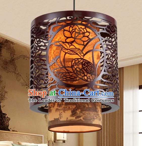 Asian China Handmade Wood Carving Lotus Ceiling Lantern Traditional Ancient Hanging Lamp Palace Lanterns