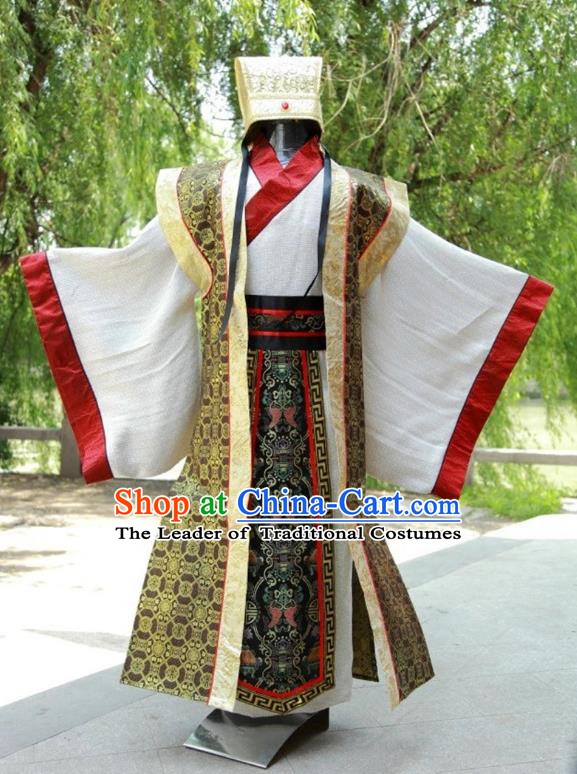China Ancient Han Dynasty Military Counsellor Costume Theatre Performances Landlord Clothing for Men