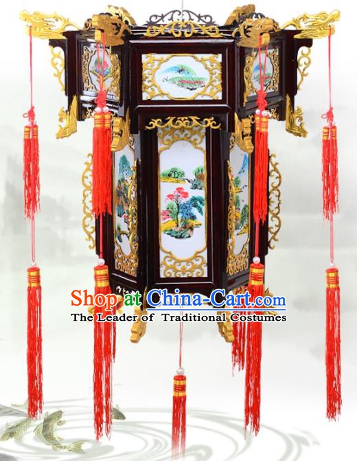 Chinese Handmade Landscape Painting Palace Lanterns Traditional New Year Hanging Lantern