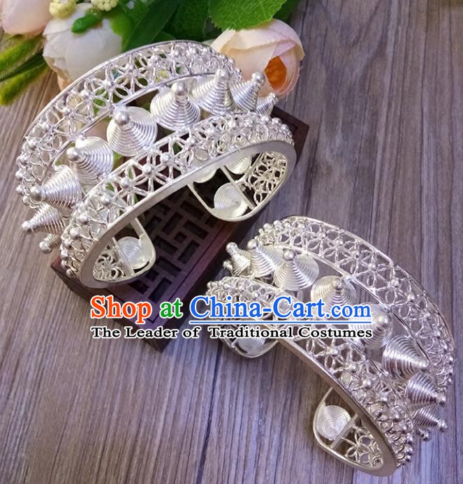 Traditional Chinese Miao Nationality Sliver Accessories Bracelets for Women