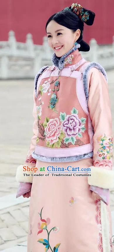 Ancient Chinese Qing Dynasty Manchu Qianlong Princess Embroidered Historical Dress Costume for Women