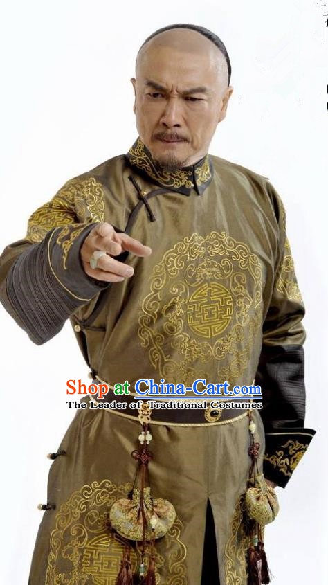 Chinese Qing Dynasty Emperor Kangxi Xuanye Historical Costume Ancient Manchu King Clothing for Men