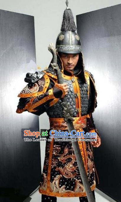 Chinese Qing Dynasty Nurhachi Historical Costume China Ancient Manchu Emperor Armour Clothing