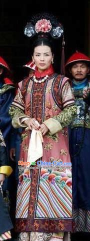Chinese Ancient Qing Dynasty Historical Costume Mother of Guangxu Emperor Embroidered Dress for Women