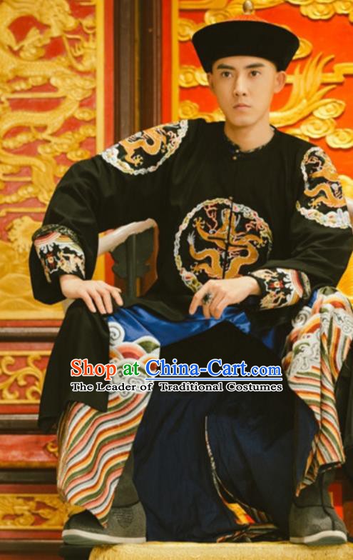 Chinese Ancient Qing Dynasty Prince of Nurhachi Historical Costume Manchu Nobility Clothing for Men