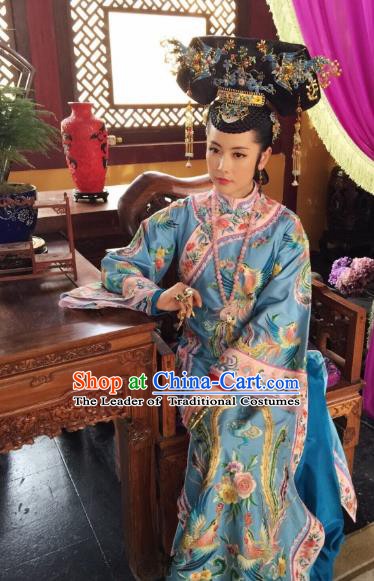 Chinese Qing Dynasty Empress of Shunzhi Historical Costume Ancient Manchu Queen Mother Clothing for Women