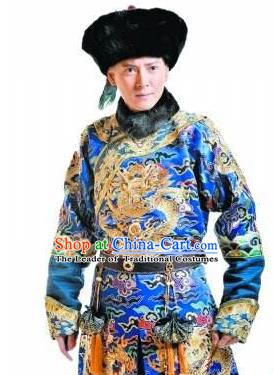 Chinese Ancient Qing Dynasty Royal Highness Historical Costume Manchu Prince Regent Dorgon Clothing for Men