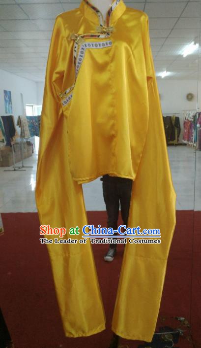 Chinese Tibetan Nationality Costume Water Sleeve Yellow Blouse, Traditional Zang Ethnic Minority Shirts Clothing for Women