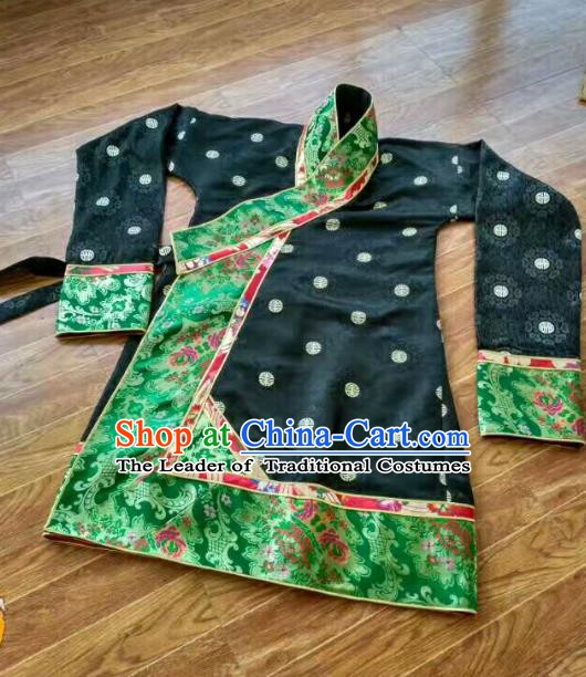 Chinese Tibetan Nationality Costume Black Blouse, Traditional Zang Ethnic Minority Shirts Clothing for Women