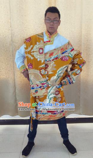 Traditional Chinese Zang Nationality Costume, Tibetan Ethnic Minority Kang-pa Golden Tibetan Robe for Men