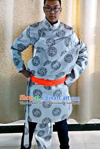 Traditional Chinese Zang Nationality Costume, Tibetan Ethnic Minority Kang-pa Grey Tibetan Robe for Men