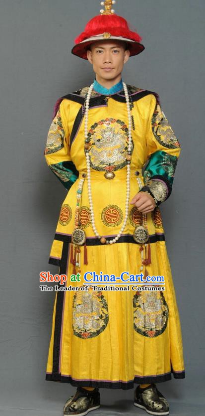 Chinese Qing Dynasty Emperor Kangxi Replica Costumes Ancient Manchu Historical Costume for Men