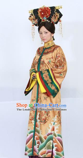 Chinese Ancient Qing Dynasty Empress of Qianlong Replica Costumes Manchu Queen Dress Historical Costume for Women
