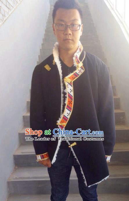 Traditional Chinese Zang Nationality Dance Costume Cotton-padded Jacket, Tibetan Ethnic Minority Shirt for Men