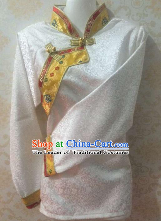 Traditional Chinese Tibetan Nationality Dance Shirts Costume, Zang Ethnic Minority White Blouse for Women