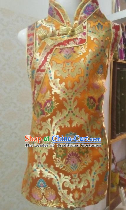 Chinese Tibetan Nationality Costume Yellow Vests, Traditional Zang Ethnic Minority Waistcoat for Women