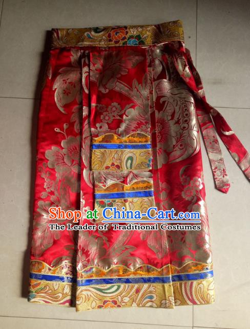 Chinese Tibetan Nationality Costume Red Skirts, Traditional Zang Ethnic Minority Dress Clothing for Women