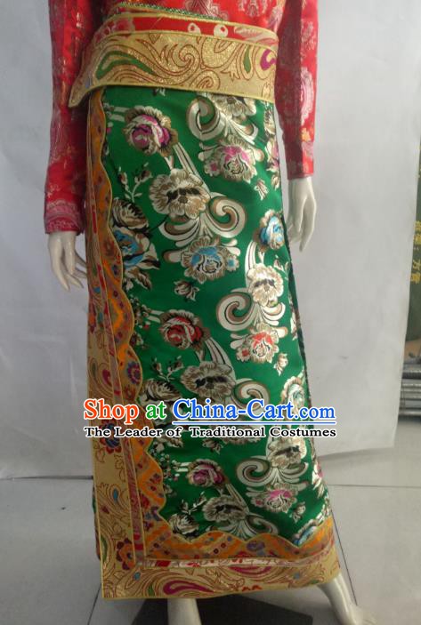 Chinese Tibetan Nationality Costume Green Tibetan Robe, Traditional Zang Ethnic Minority Clothing for Women