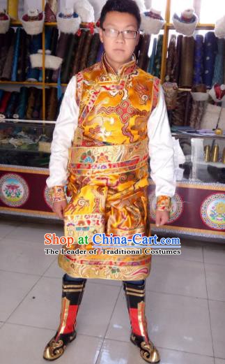 Traditional Chinese Zang Nationality Costume, Tibetan Ethnic Minority Yellow Tibetan Robe for Men