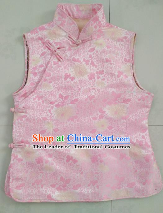 Chinese Tibetan Nationality Costume Pink Vest, Traditional Zang Ethnic Minority Waistcoat Clothing for Women