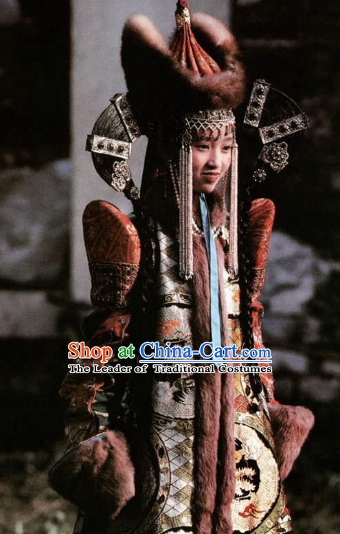 Chinese Ancient Qing Dynasty Mongolian Empress Embroidered Dress Replica Costumes for Women