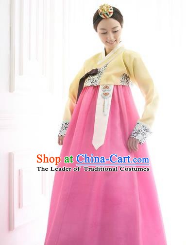 Korean Traditional Bride Hanbok Clothing Yellow Blouse and Pink Skirt Korean Fashion Apparel Costumes for Women