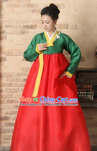 Korean Traditional Bride Hanbok Clothing Green Blouse and Red Skirt Korean Fashion Apparel Costumes for Women