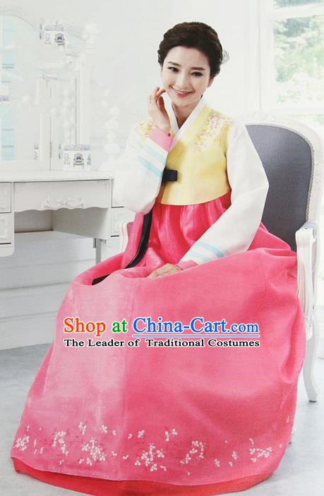 Korean Traditional Palace Clothing Hanbok Yellow Blouse and Pink Dress Korea Fashion Apparel for Women